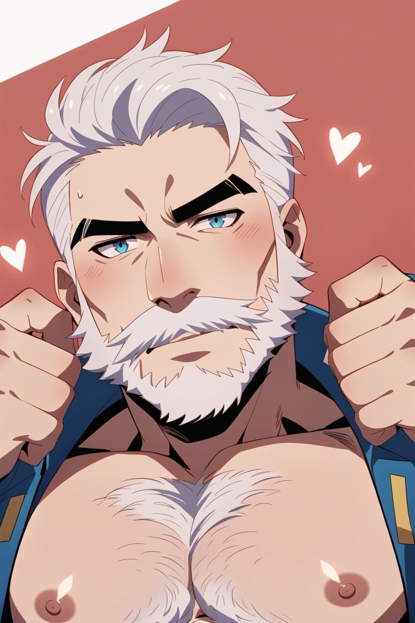 Beard Cover All The Bottom Part Of The Face, White Beard, Pokemon AI Gay Porn