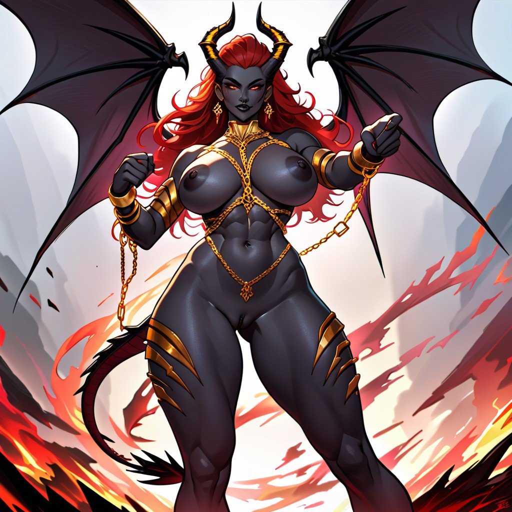 Textured Pitch Black Skin, Evil Goddess Of Night And Magic, Huge Luscious Veiny Bare Tits With Huge Black Areola人妖AI色情