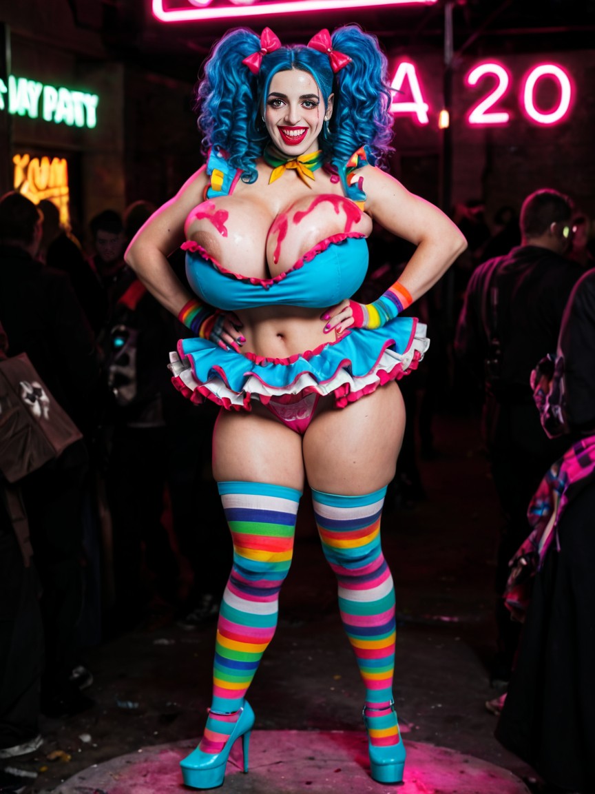 Massive Breasts, Pure White Full Body Paint, Jester AI Porn