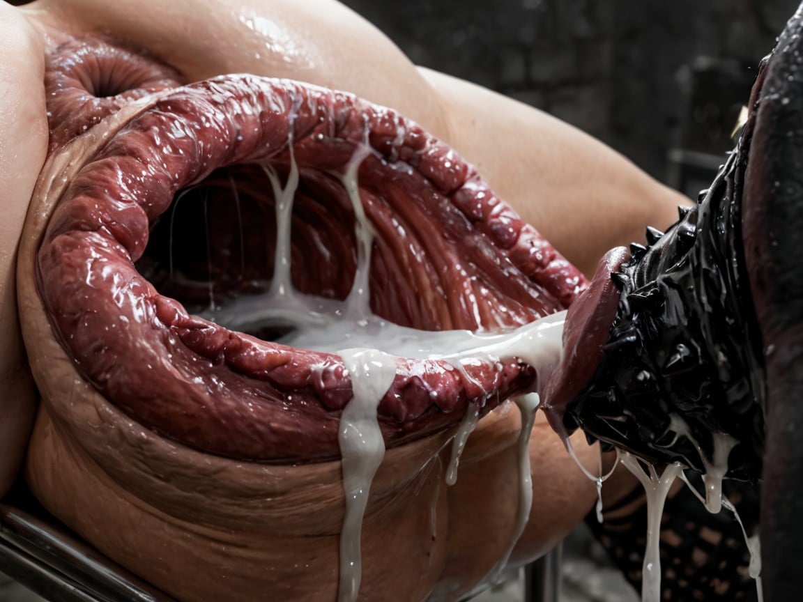 Ultra Realistic, Hyper Sharp Scary Studded Ovipositor Shoving Into Mouth, Ultra High Detail AI Porn