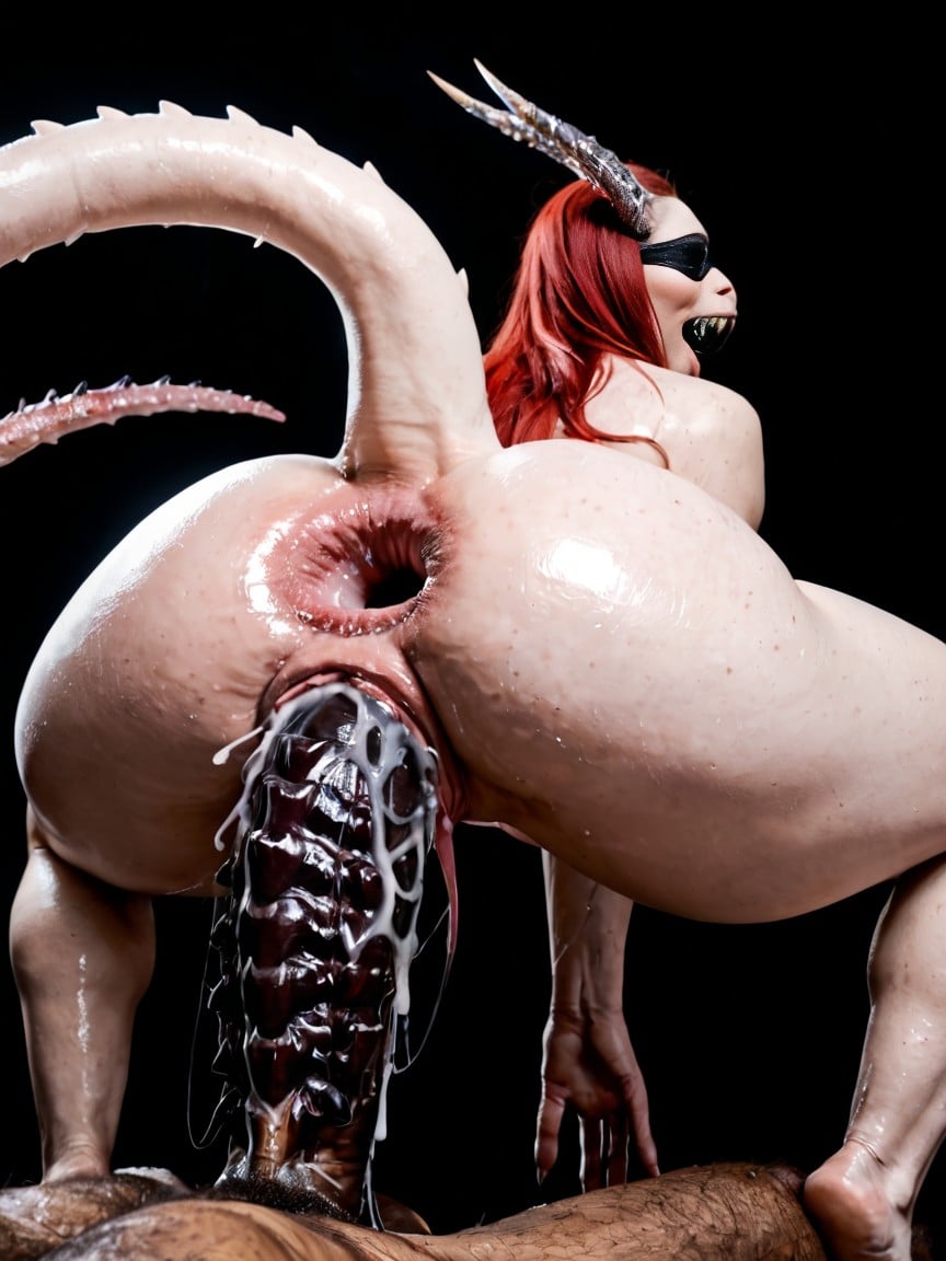 Realistic, Open Engorged Dark Skin Anus, Spiky Anthro Futa Lizard Cock AI Porn