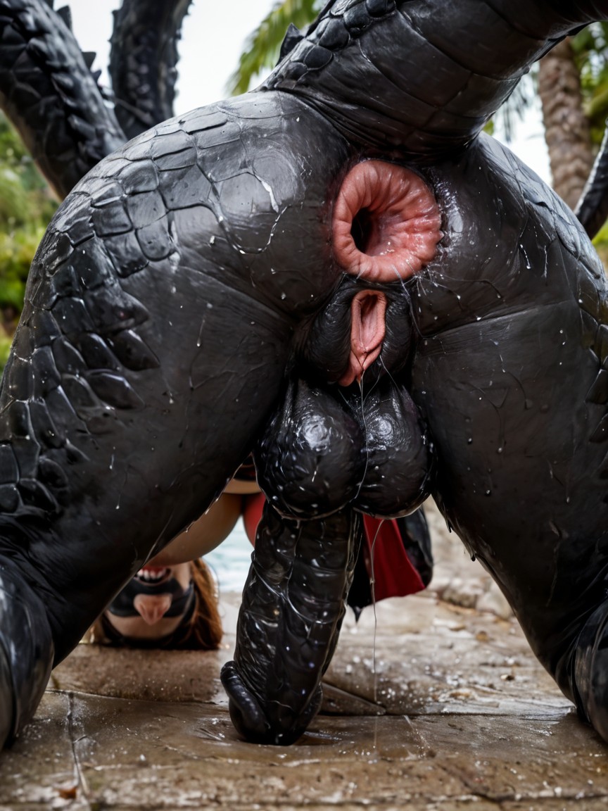 Bending Backwards, Fleshy Barbed Ovipositor, Open Engorged Dark Skin Anus AI Porn