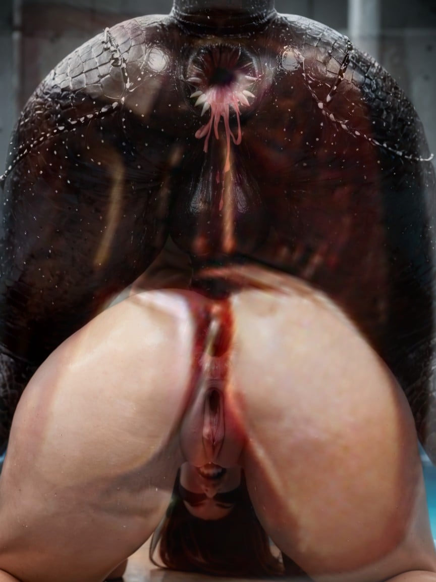Hyper Barbed Giant Anthro Opositor, Fleshy Barbed Ovipositor, Black Devil Horns AI Porn