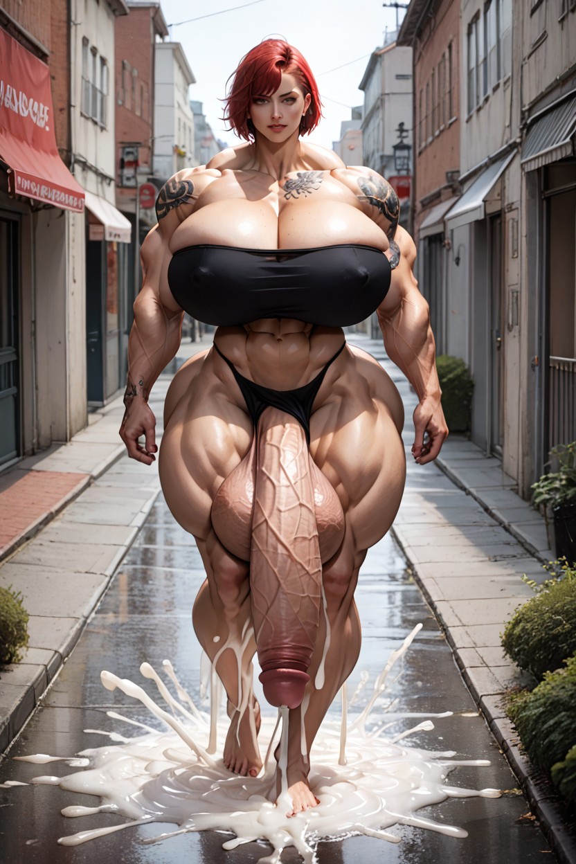 Veiny Cock And Balls, Hyper Massive Gigantic Cock And Balls, Towering Over Others Shemale AI Porn