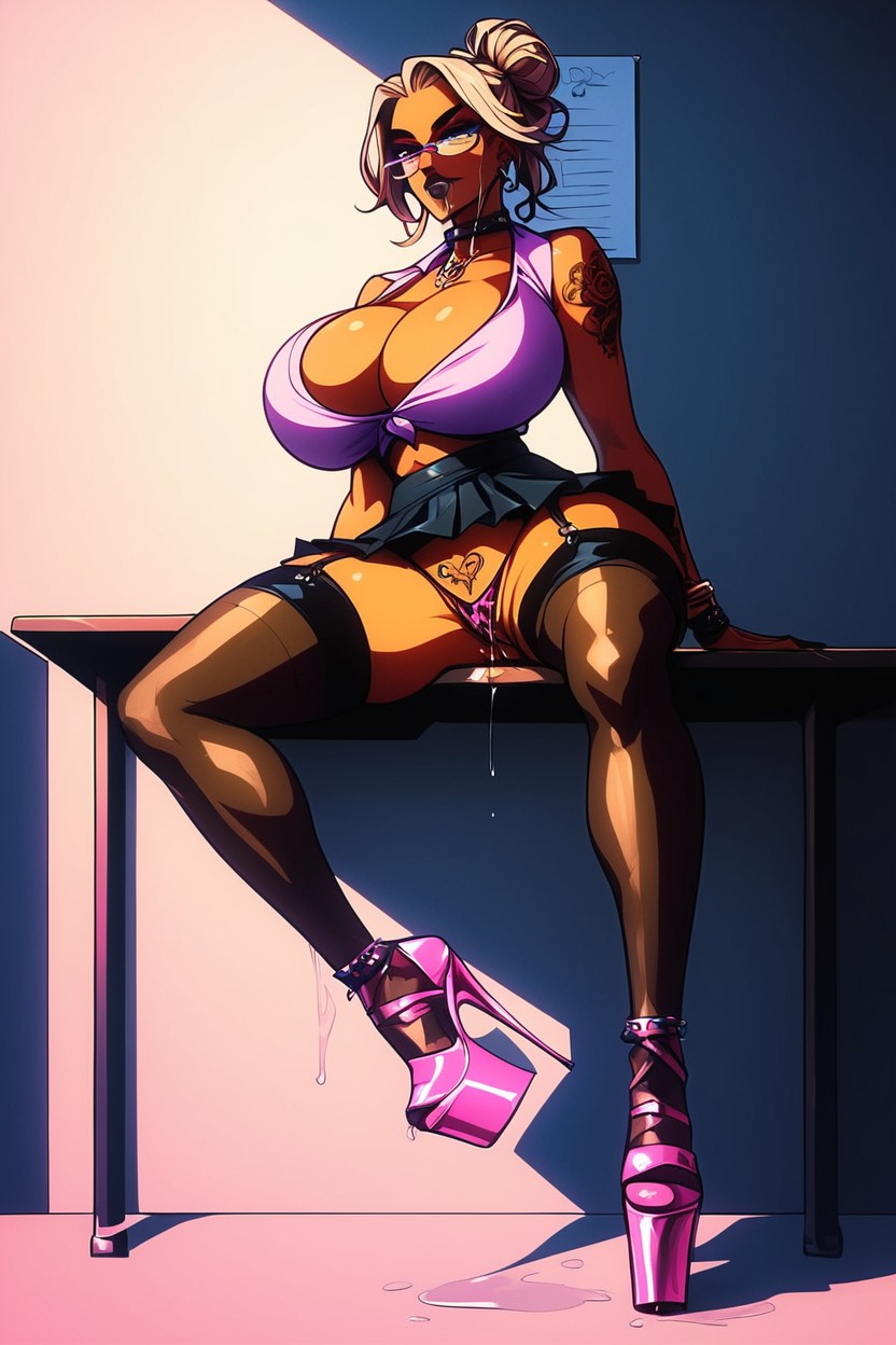 Thigh High Heels, Platform Pink High Heels Ankle Boots, Platform Heels AI Porn