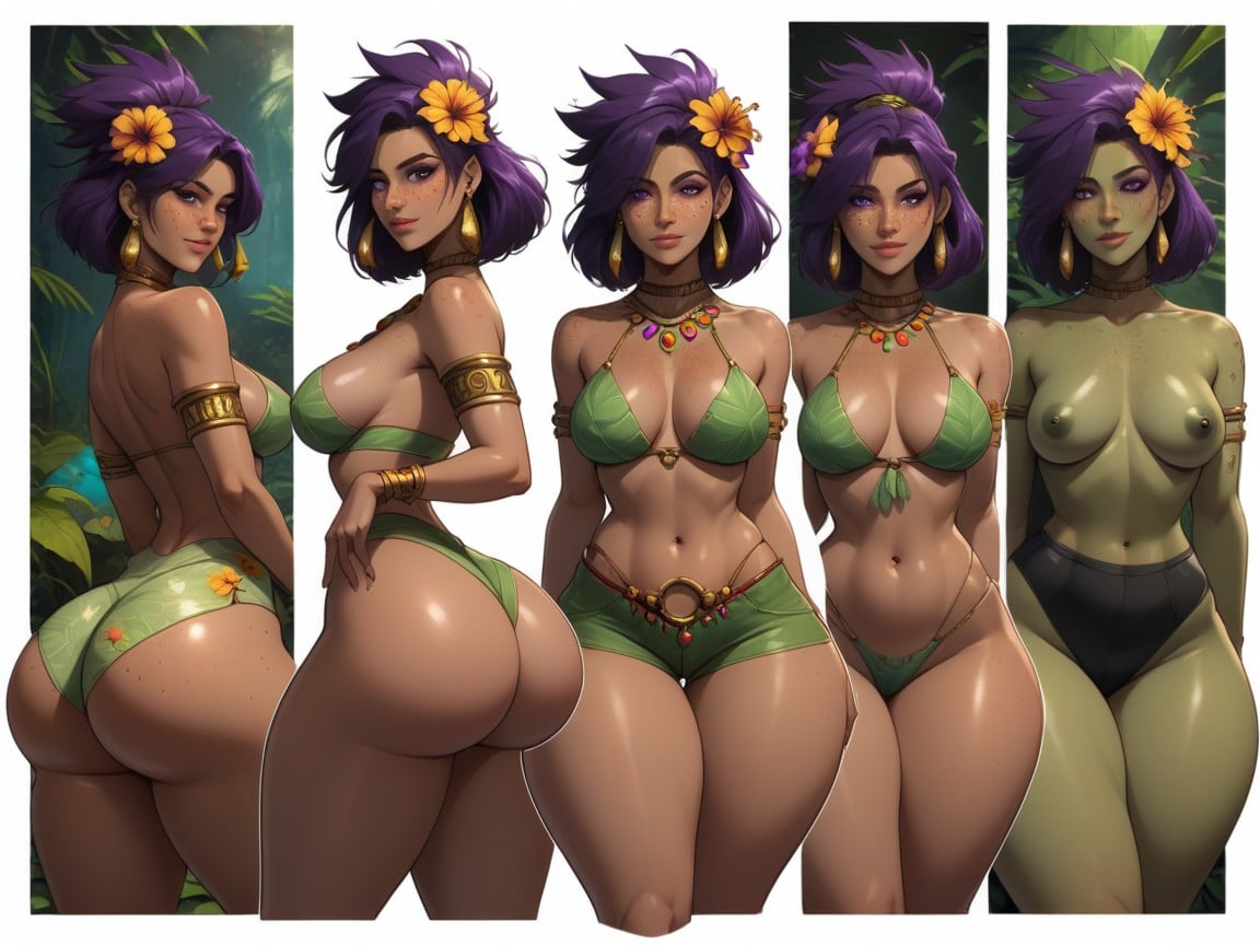 High Color Contrast, Jungle Ruins Background, Thick Latina AI Porn