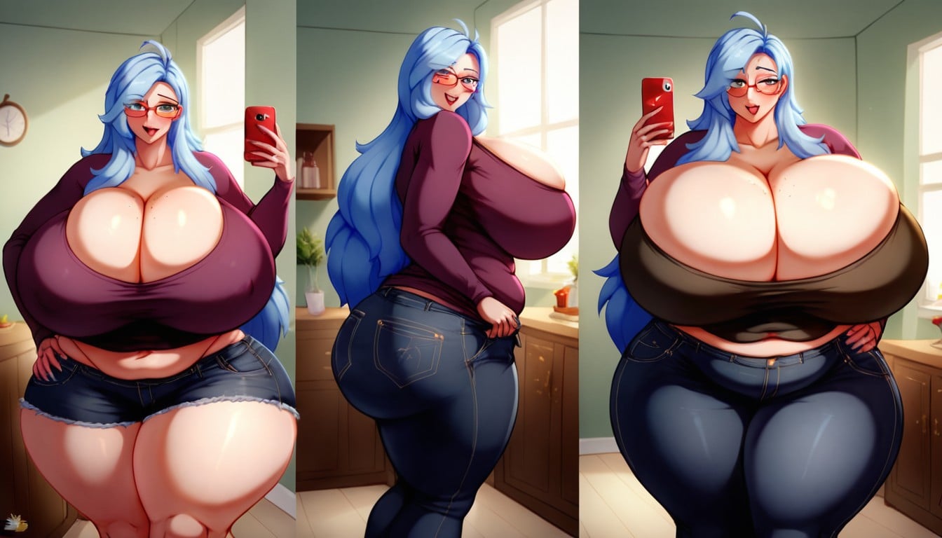 Then And Now Comparison Side-by-side Of Her Much More Enlarged Pawg Fattened Hourglass Body Figure, 18+, Extremely Large Ass BBW AI Porn