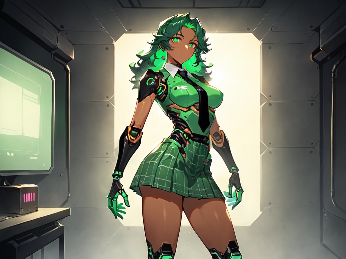 Vibrant Colors, Circuits In Womans Eyes, Wearing Green Plaid Clothing Porno IA latina