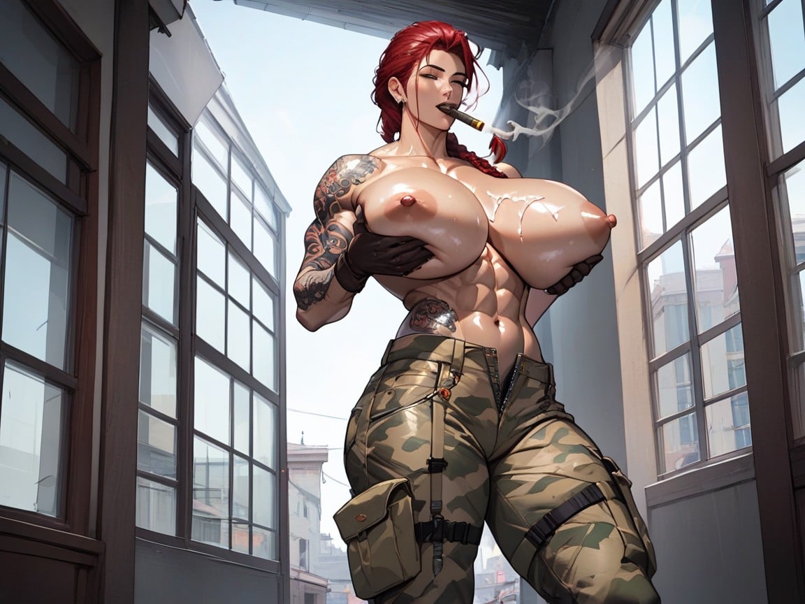 Tattoo, Massive Breasts, Tan Army Boots Furry AI Porn