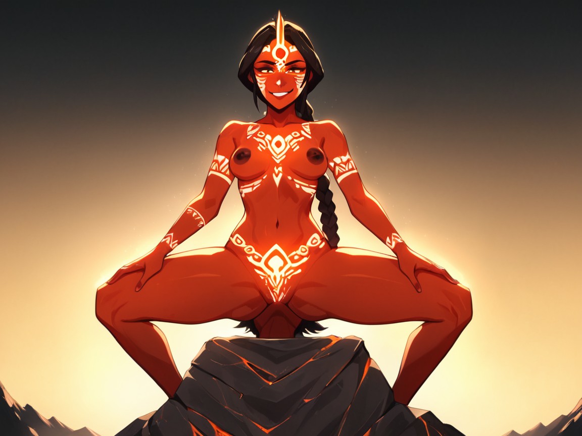 Dark Pointed Nipples, High Brightness Effects, Orange Tribal Robes Latina AI Porn