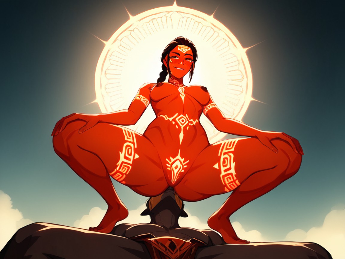 High Brightness Effects, Orange Futuristic Tribal Clothes, Spirits In Background Porno latina IA