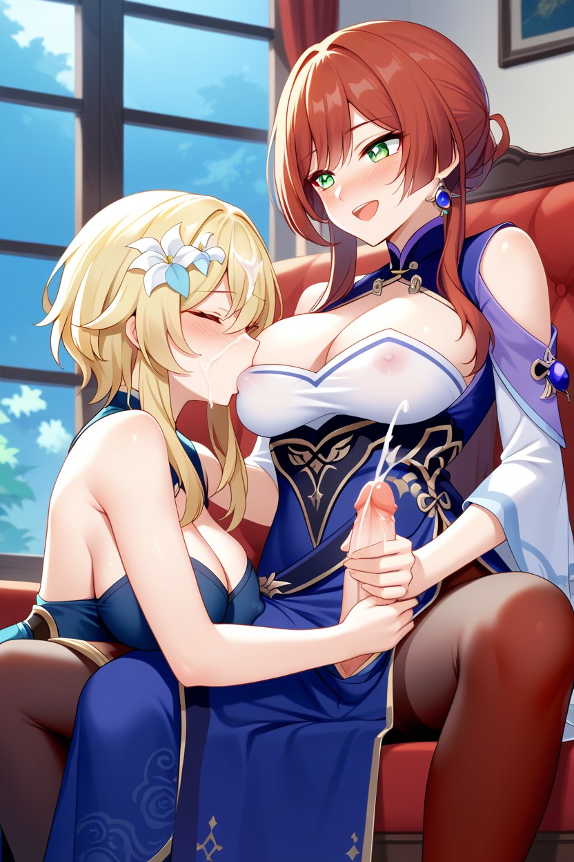 Masturbating, Large Penis, Large Breasts Hentai AI Porn