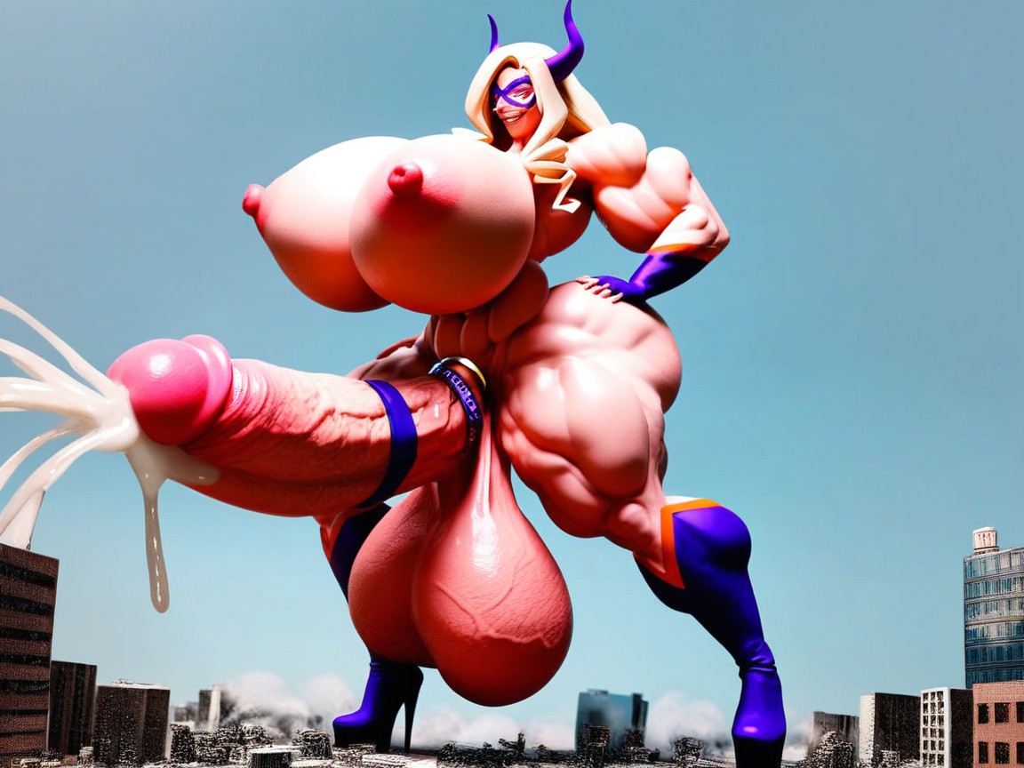 Hyper Testicles, Gigantic Cock And Gigantic Sagging Balls, Evil Grin Shemale AI Porn