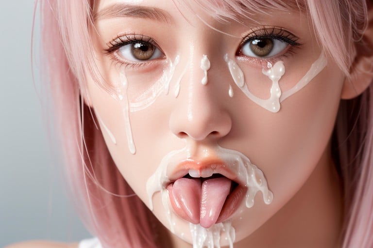 Ultra Detailed, Cum On Tongue Sticking Out Extreme Close Up Excessive Cum On Face Excessive Cum In Mouth Cum Leaking From Chin Cum On Face Cum Inside Mouth Excessive Cum On Her Face, 18+ Pornografia asiática com IA