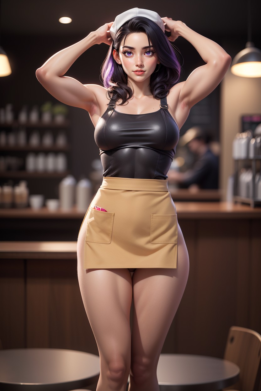 Cafe, A Woman, Purple Barista Hentai AI Porn