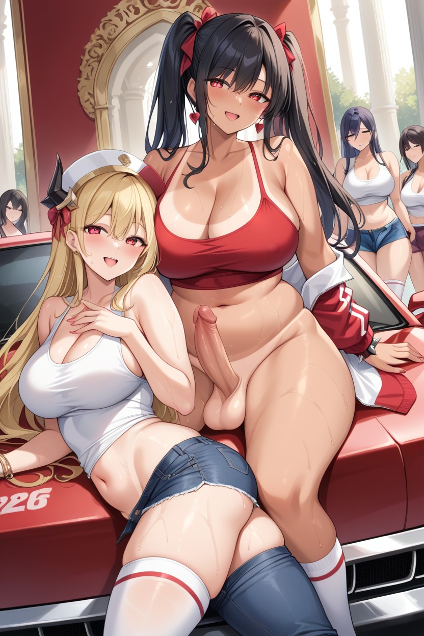 Sleeves, Rasing, Many Futanari On Red Sport Car AI Porn
