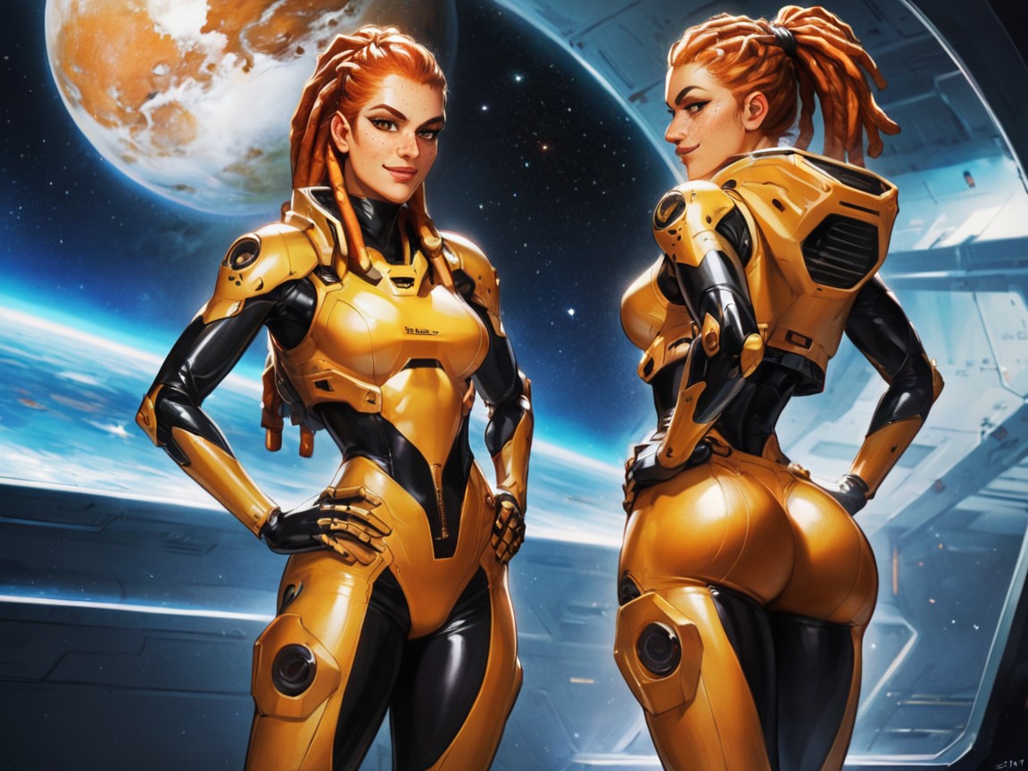 Wearing Gold Clothes, Rounded Abdomen, Gold Space Suit ラティーナAIエロ