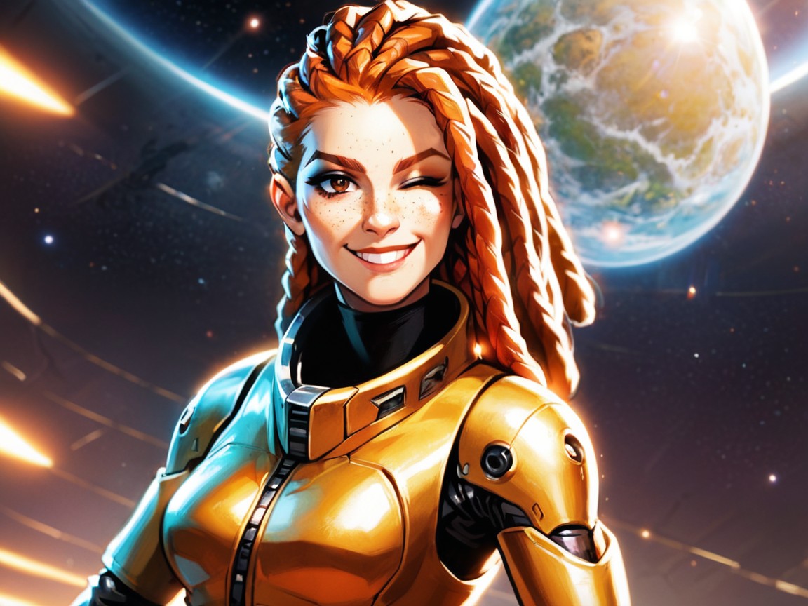 One Woman, Spaceship, Rounded Breast Width Latina AI Porn