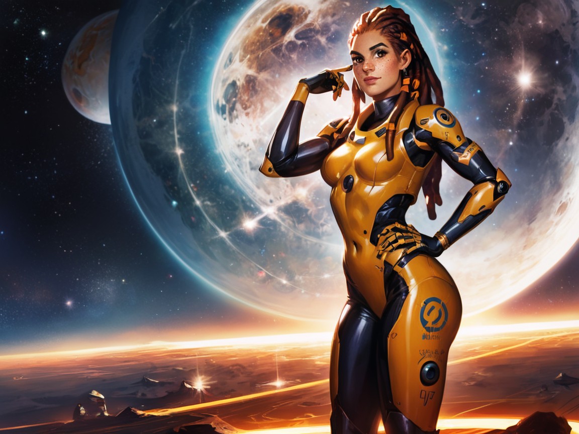 Medium Breasts, Wearing Gold Clothes, 우주선 라틴 AI 야짤