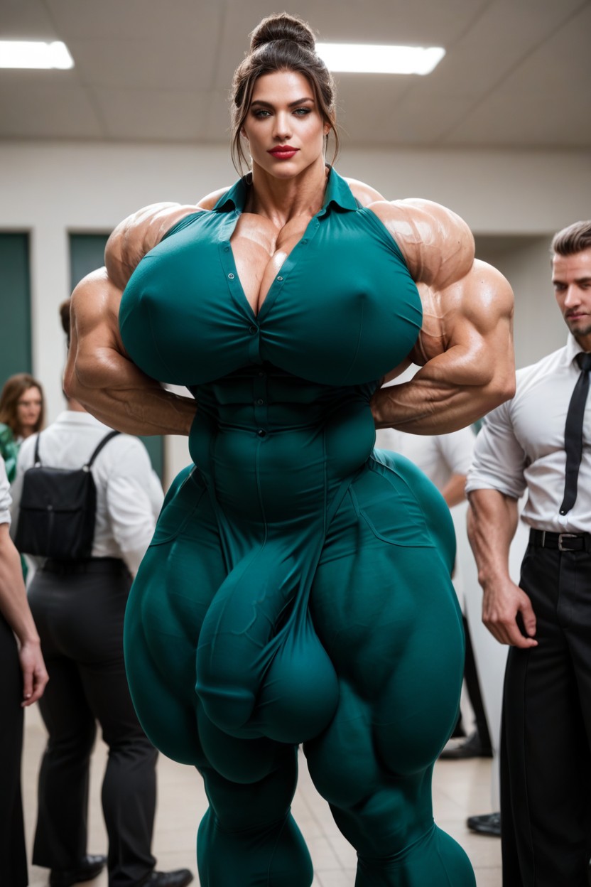 Massive Erection, Green Office Shirt, Burly Body Shemale AI Porn