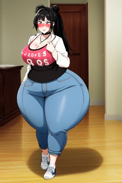Choker, Ass And Hips Wider And Bigger Than Chest And Shoulders, Hyper Wide Hips AI Porn