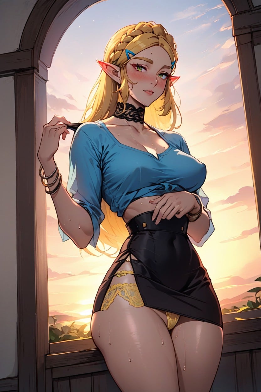 Zelda From Breath Of The Wild, Blue Crop Top, Wide Hips AI Porn