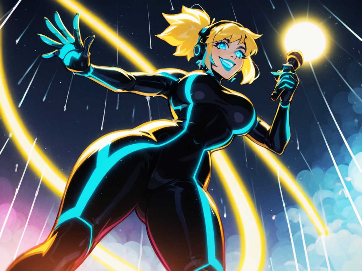 Blue Neon Fog In Background, ピクシーカット, High Color Contrast ラティーナAIエロ