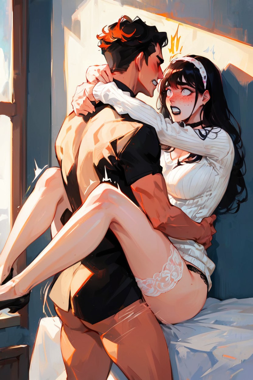 Black Hair, Natural Breasts, Hairband AI Porn