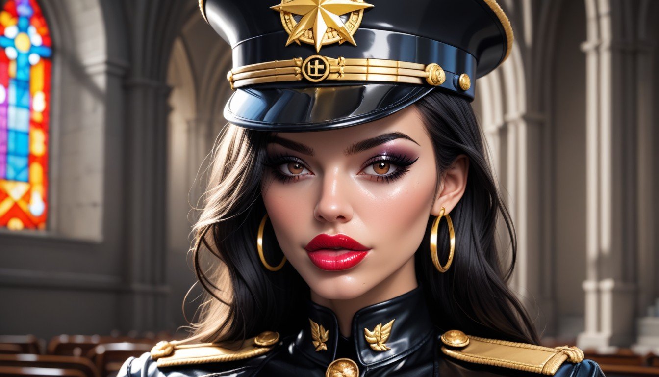 Red Lipstick, Glossy Leather, Leather Shirt With Chest Pockets Фурри AI порно