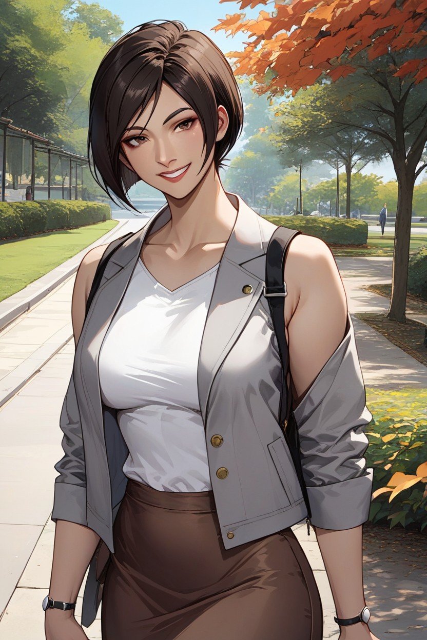 Smiling At Viewer, White Sleeveless Blouse, Ada Wong Hentai AI Porn