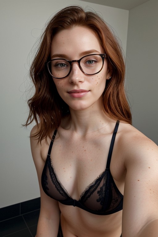 Black Round Glasses, Sexy Lingerie, StandingPorno IA transsexuelle