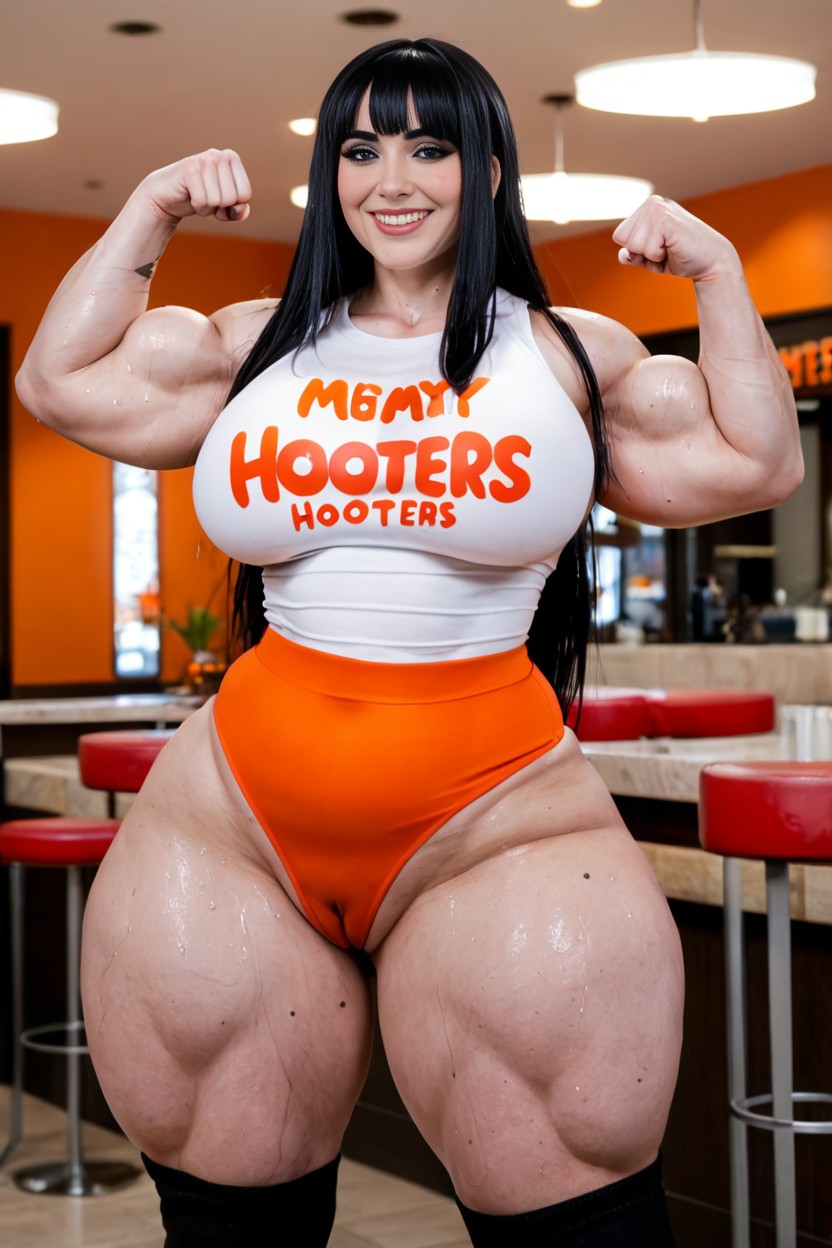 Ultra Wide Hips, Sweaty, Cutie Goth Face AI Porn