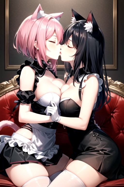 フレンチメイド, Two Lesbian Women Kissing, 18+ファーリーAIポルノ