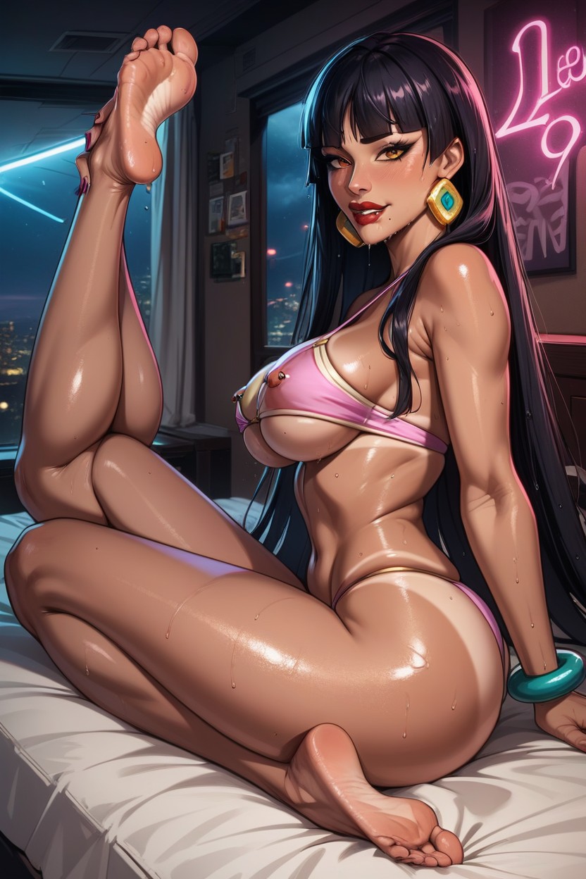 Bedroom, Eyes Gold, Front Side View Hentai AI Porn