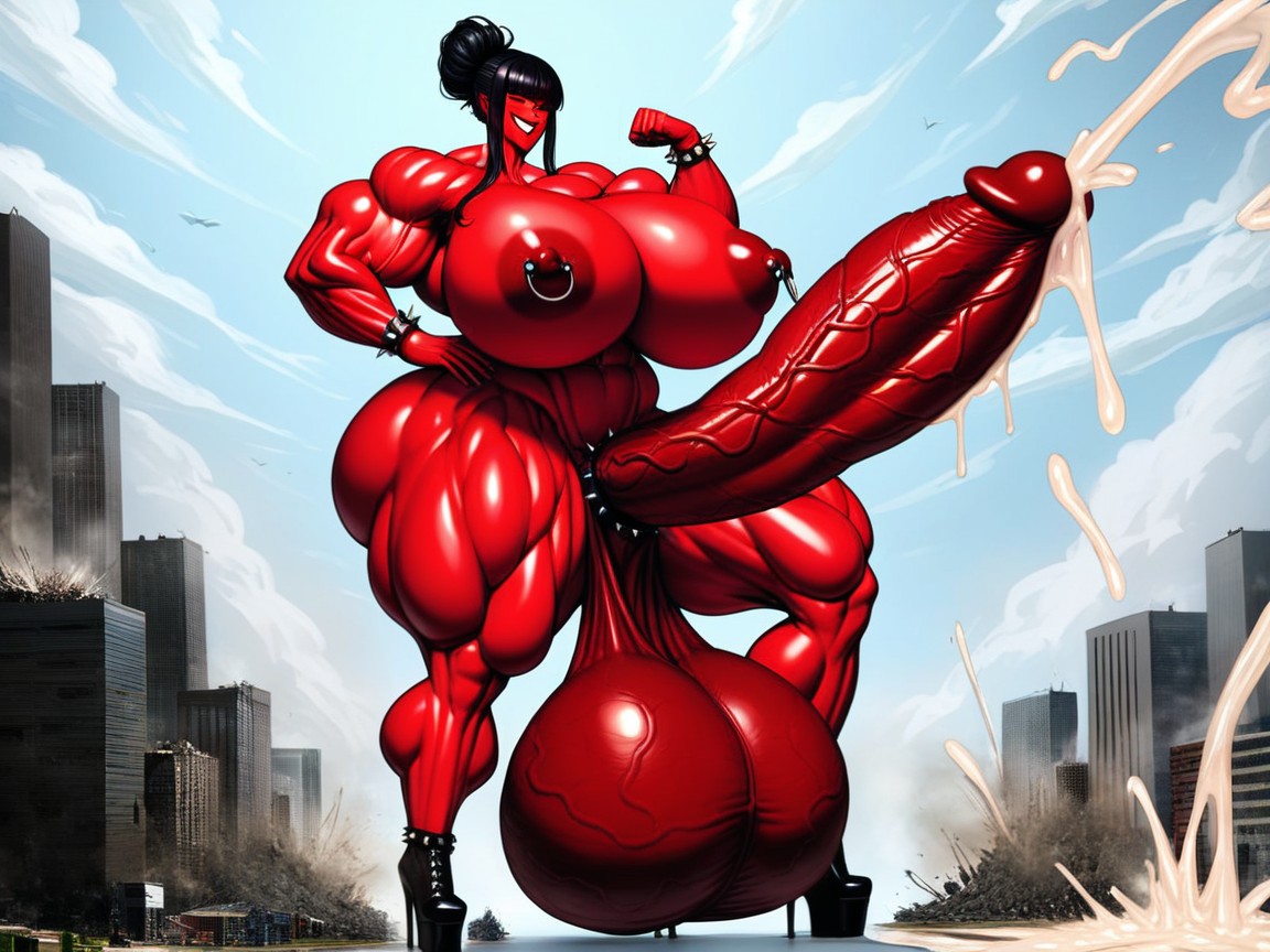 Massive Huge Swollen Balls, Gigantic Cock And Gigantic Sagging Balls, Platform High Heels Hentai AI Porn