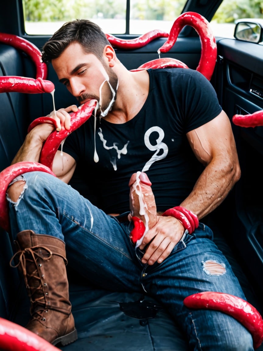 In A Old Truck, Brown Boots, Tentacle Sucking His Dick AI Porn