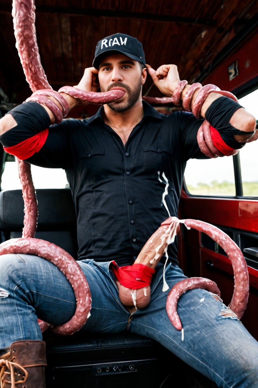 Dirt On Clothes, Hard Penis Sucked By Tentacle, Large Tentacle Going Deep Inside His Mouth AI Porn