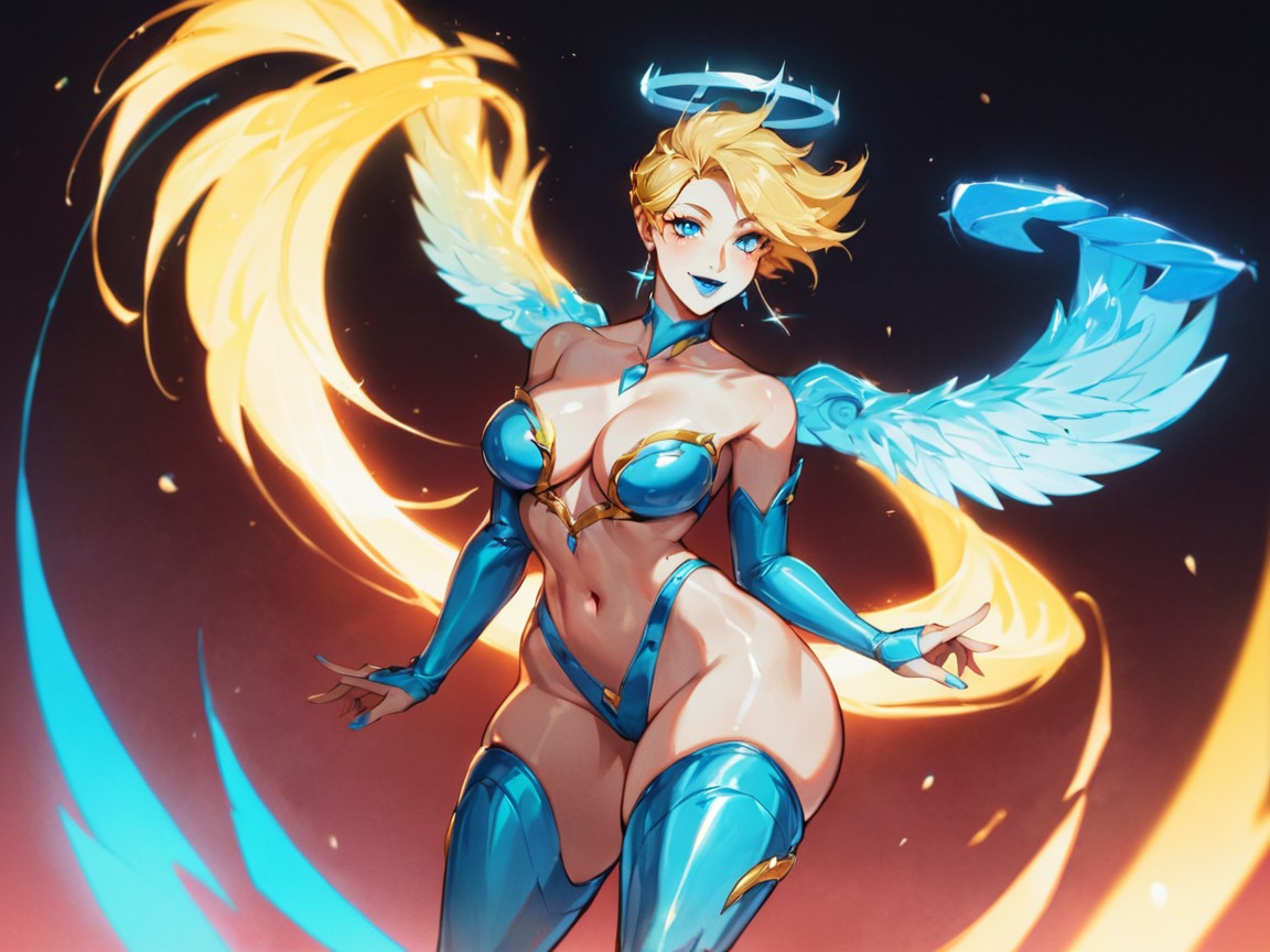 Hard Light, Sloped Shoulders, Woman Holding A Neon Blue Heart Latina AI Porn
