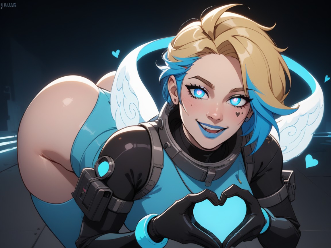 Ultra Detailed, Blue Hair Highlights, Neon Lighting Porno IA Latina
