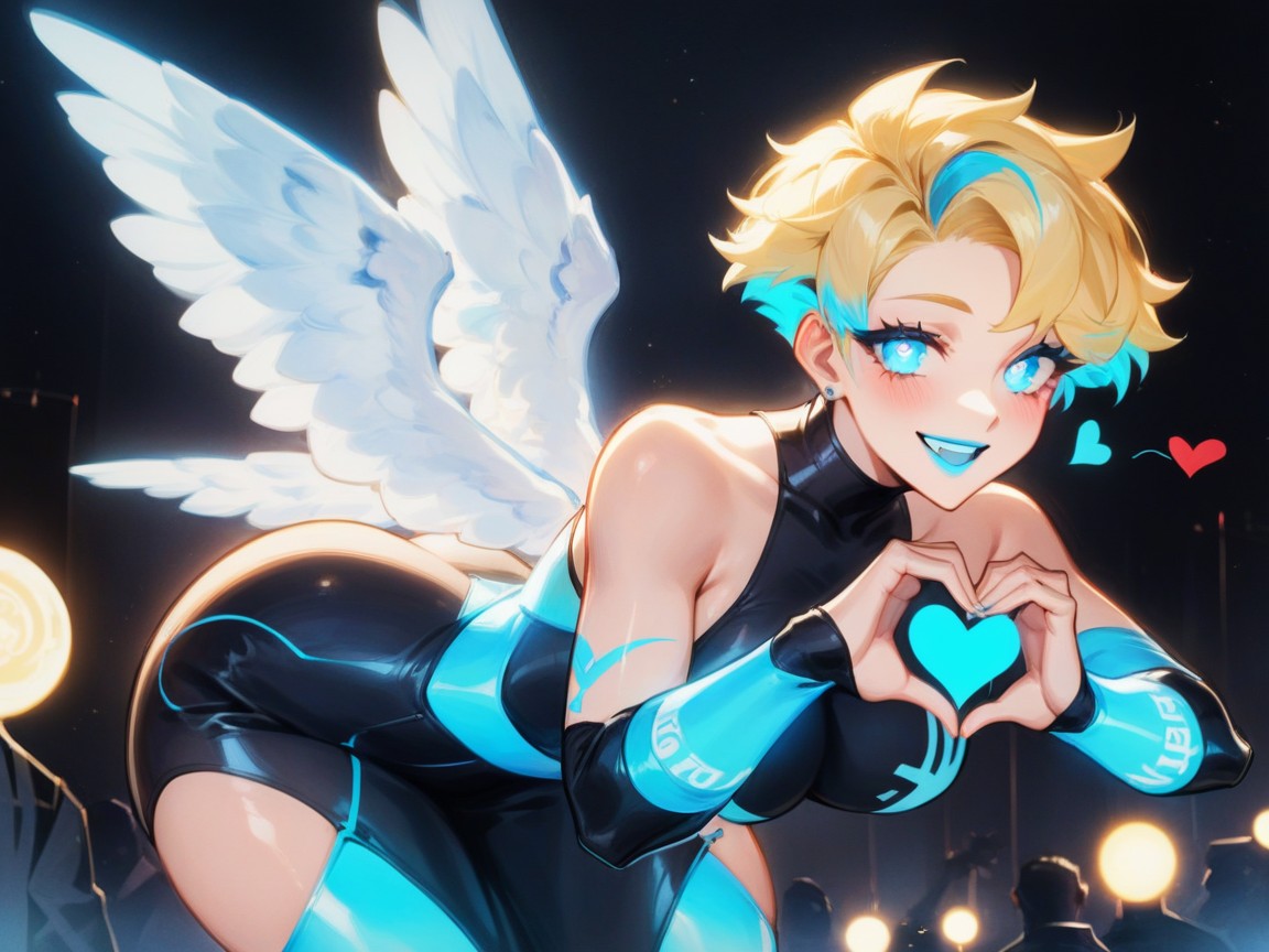 Bending Over, Goddess Of Love, Blue Hair Highlights Hentai AI Porn