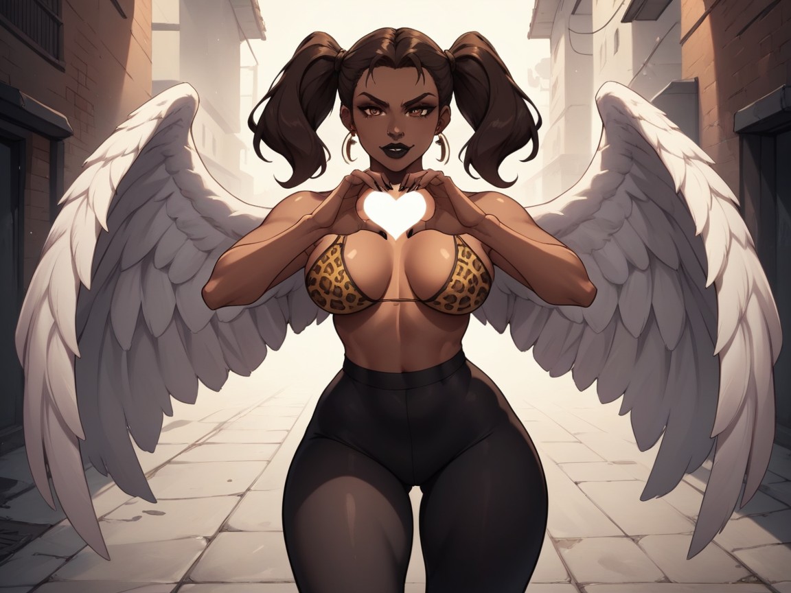 Dark Skin Brown, Woman Punching Viewer, Tight Breasts AI Porn