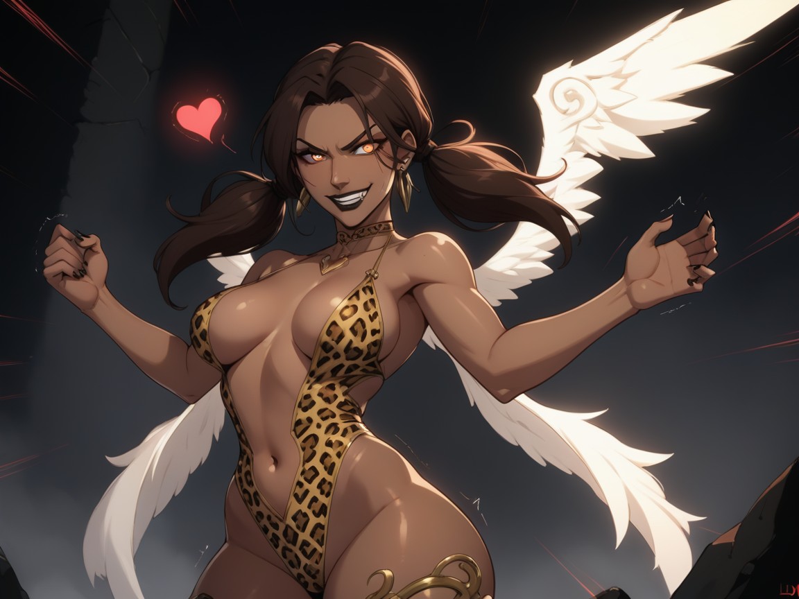 Glowing Eyes, Neon White Angel Wings, Low Chest Depth Latina AI Porn