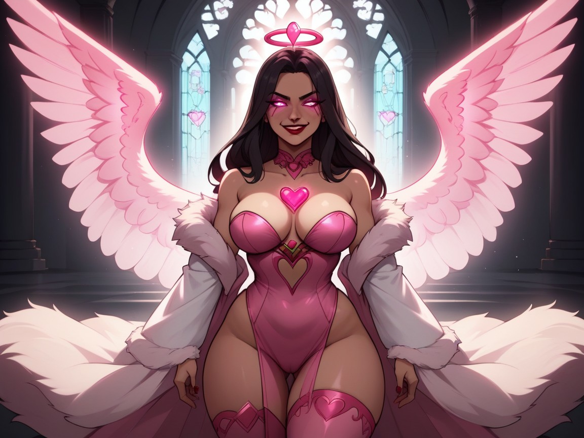 Neon Pink Angel Wings, Eyes Half Closed, Straight AI Porn