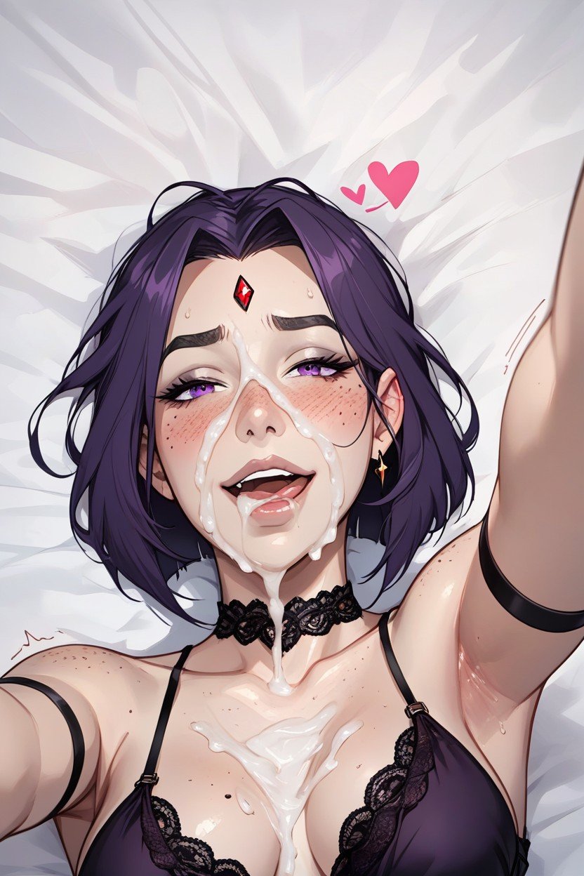 Beautiful Face, Purple Transparent Nightgown, 마른 체형쉬메일 AI 포르노