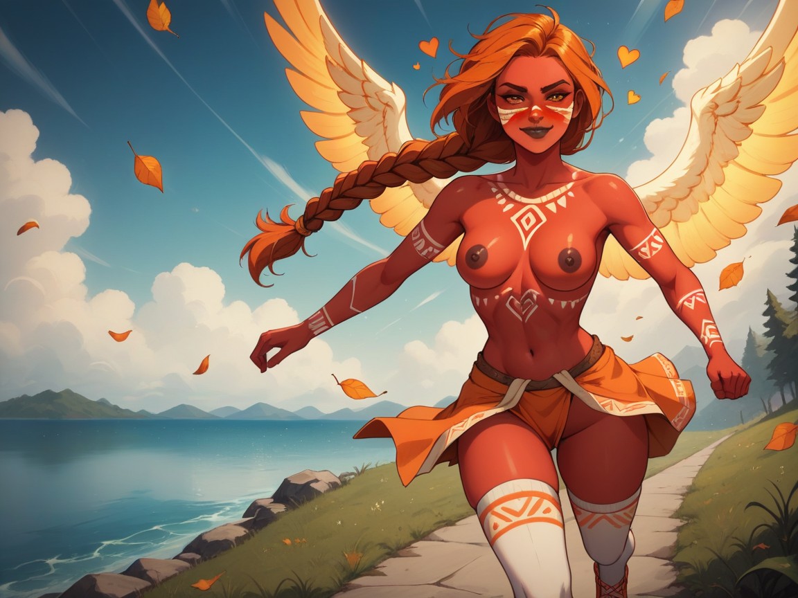 Leaves Blowing In The Wind, Hourglass Body Type, River Location AI Porn