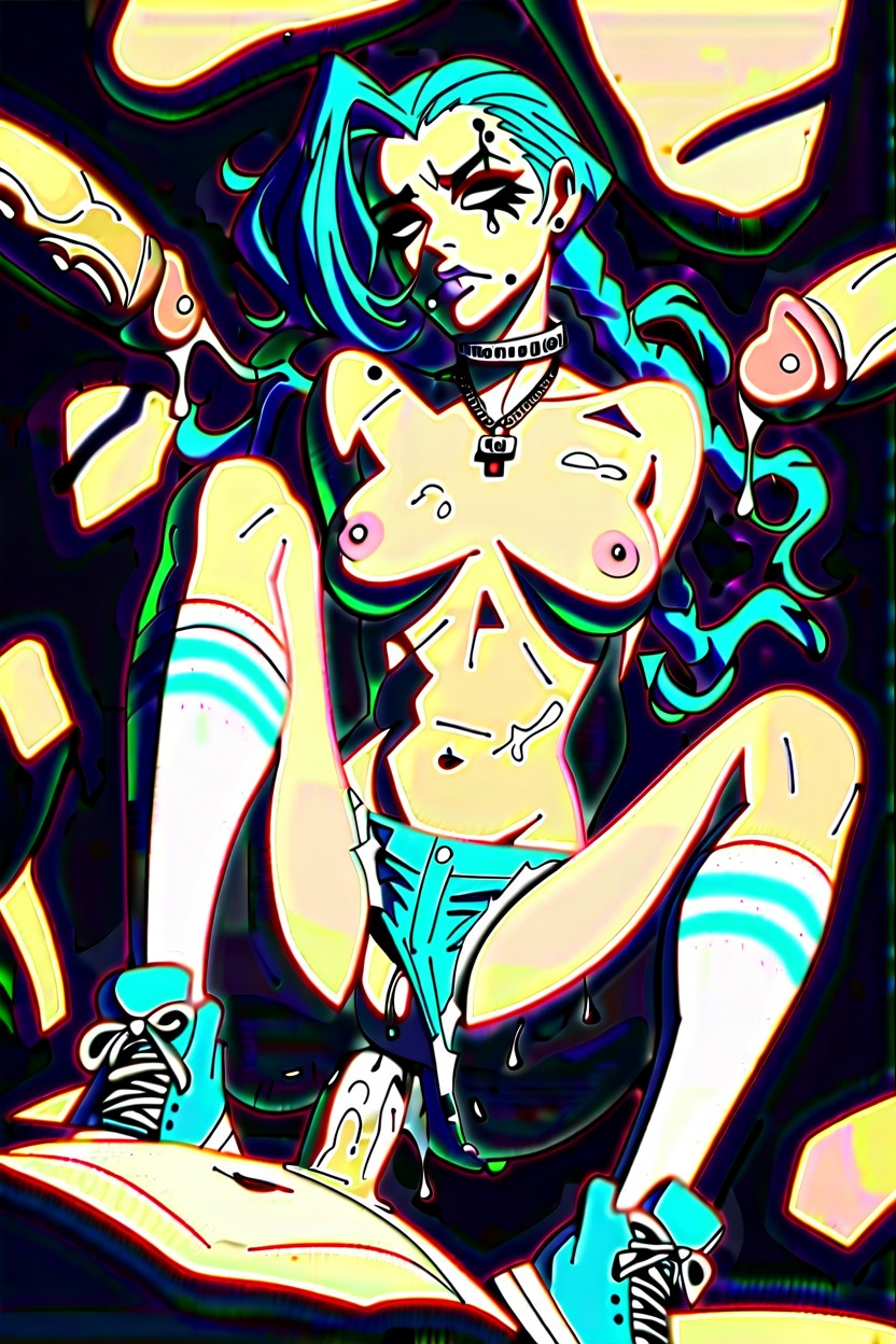Blue Hair, Lip Rings, Multiple Men Holding Her Down AI Porn