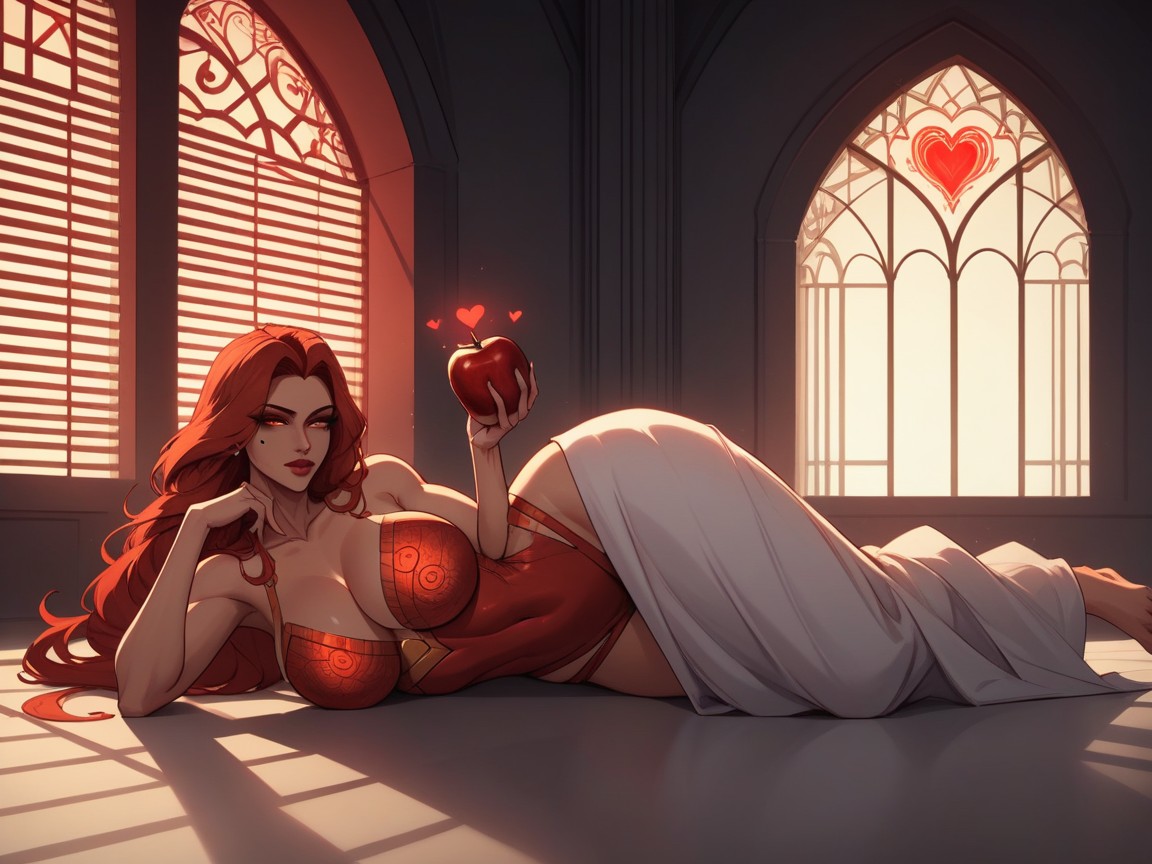 Wearing Red Snake Print Goddess Clothes, Breast Implants, Tan Lines AI Porn