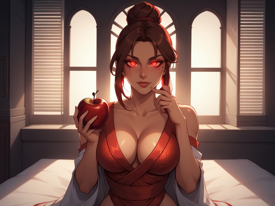 Wide Long Shoulders, Tan Lines, Glowing Red Hearts In Background AI Porn