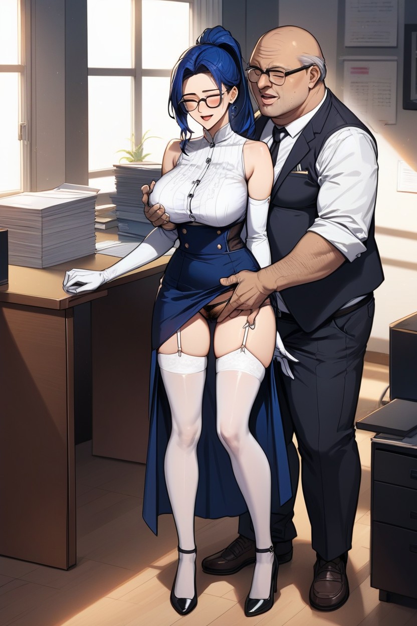 White Sleeveless Dress, Office, Office AI Porn