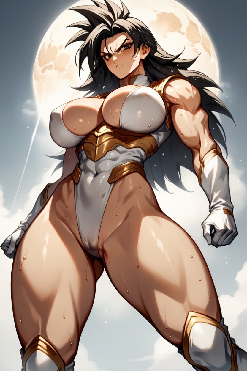 18+, Bunda Enorme, Wearing Brown And White Saiyan Armour Pornografia peluda com IA